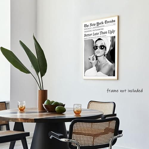 New York Trends Wall Art Black and White Newspaper Better Late Than Ugly Poster Canvas Prints Funky Feminist Posters Trendy College Wall Decor for Bar Cart Girl Dorm Room Bathroom Decorative 12x16inch Unframed thumbnail 7