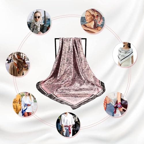 upeilxd 4Pcs Silk Head Scarves for Women Satin Hair Scarf 35”Large Square Bandana Silk Like Neck Scarf Shawl thumbnail 6