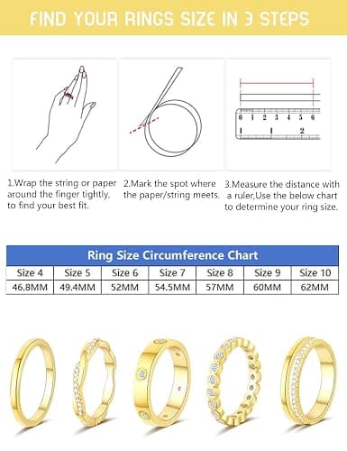 RLMOON Stackable Gold Rings for Women Non Tarnish Dainty 14K Gold/Silver Plated Stacking Thumb Rings Cubic Zirconia Eternity Wedding Band Rings Gold Jewelry Size 6-10 thumbnail 5