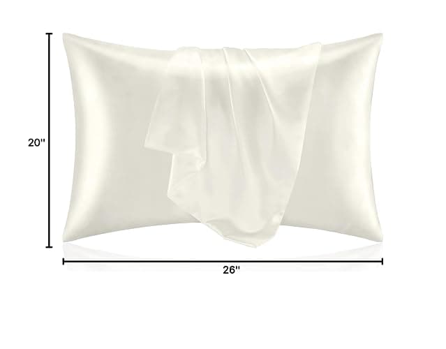 BEDELITE Satin Pillowcase for Hair and Skin, Super Soft and Cooling Similar to Silk Pillow Cases 2 Pack with Envelope Closure, Gift for Women Men(20"x26" Standard Size, Ivory) thumbnail 3