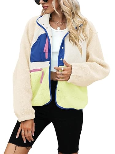 Yanekop Womens Fleece Jacket Button Down Sherpa Jacket Fuzzy Sweaters | Cozy Cropped Jacket with Pockets, Fluffy Warm Coats, Fuzzy Fleece Sweater, Fall Jacket, Winter Warm Coat, Travel Outfit thumbnail 2