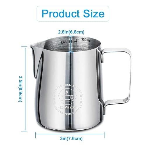 Milk Frothing Pitcher 12oz, Espresso Steaming Pitchers 350ml, Frother cup, Coffee Cappuccino Latte Art,304 Stainless Steel Jug with Decorating Art Pen thumbnail 3