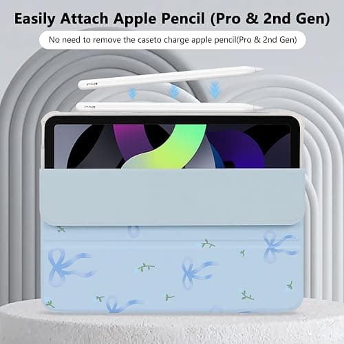 Lovmooful Compatible for iPad 11th 11-Inch A16 (2025),iPad 10 (10.9-Inch,2022 Model,10th Generation) Case with Pencil Holder Cute Bowknot Flower Design Soft TPU Trifold Stand Protective-Blue thumbnail 4