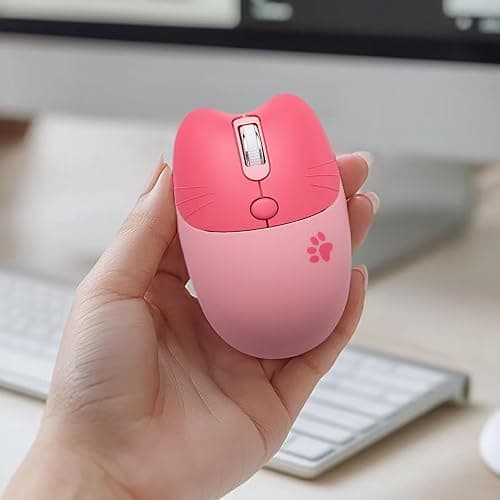 Lomiluskr Cute Cat Wireless Mouse, Lightweight Soundless Mice, 2.4G Wireless Mice, Candy Colors, Kawaii Mouse for Girls and Kids (Pink) thumbnail 8