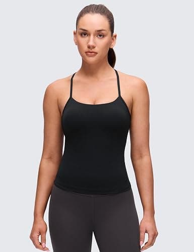 CRZ YOGA Butterluxe Y Back Tank Tops | Built in Bra, Light Support, Removable Pads, Yoga, Extremely Soft, Scoop Neck, Spaghetti Straps, for Women thumbnail 2