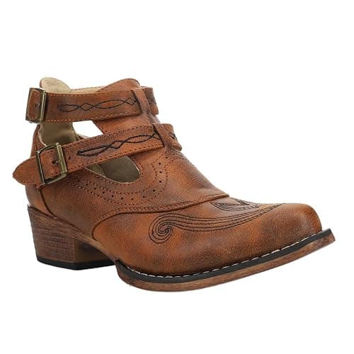 ROPER Womens Willa Embroidery Snip Toe Casual Boots Ankle Low Heel 1-2" - Brown thumbnail 7