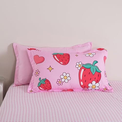 ADASMILE A & S Kids Strawberry Comforter Set Twin Size for Girls 5 Piece Pink Kawaii Flower Bedding Set Kids Strawberry Bed in A Bag Comforter (1 Comforter,1 Flat Sheet,1 Fitted Sheet & 2 Pillow Sham) thumbnail 5