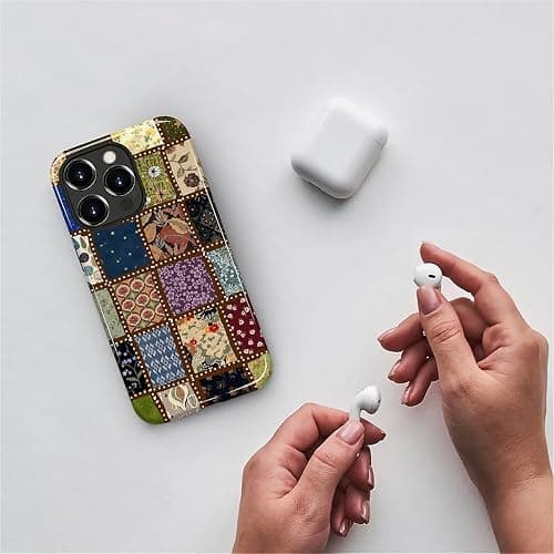 MQJCYB Case for iPhone 15 Pro Max, Hybrid Heavy Duty 2 in 1 Full Body Rugged Shockproof Protection Glossy Case for iPhone 15 Pro Max - Checked Fabric Pattern Collage thumbnail 4
