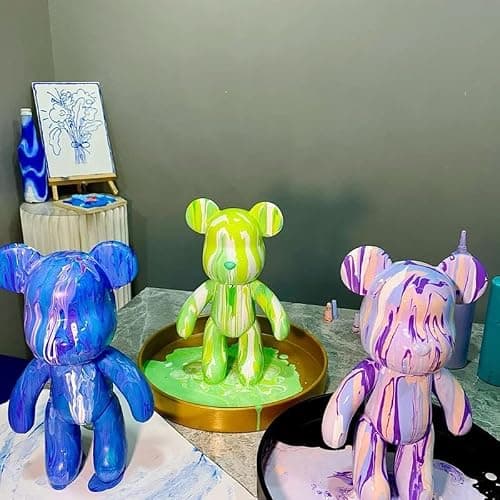 HANDA DIY Painting Fluid Bear Teddy Bear Violent Bear Gloomy Bear Painting Kit Set Creative Home Decorations Handmade Doll Figurine Toys Gift for Birthday Valentines (9.05 inch, Bear Mold) thumbnail 5