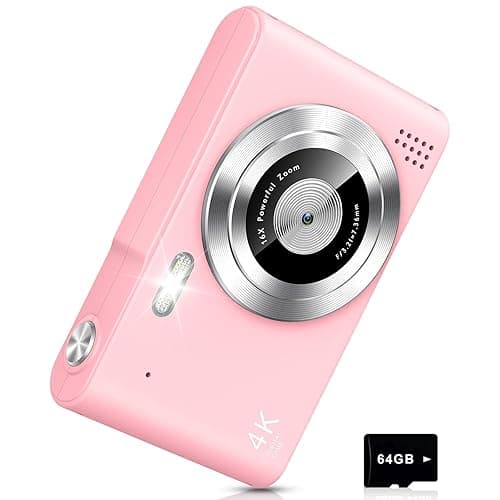 Digital Camera, Camera for Kids, UHD 4K 48MP Point and Shoot Digital Cameras with 64GB SD Card and 16X Digital Zoom Anti Shake, Compact Portable Small Gift for Boys Girls Students, Pink - Mysterious Pink