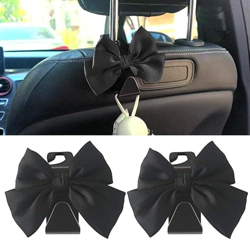 Bhytooo 2-Pack Car Seat Headrest Hooks, Handbag Hangers, Black silk | Storage organizer for handbags, clothes, coats and grocery bags; practical interior accessory for most cars and SUVs - Image 1