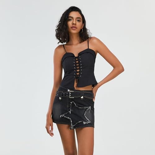Kisidoo Women's Denim Skirt Vintage Star Patchwork Party Club Jean Skirt Casual Y2k Mini Skirt Skorts Skirts for Women thumbnail 5