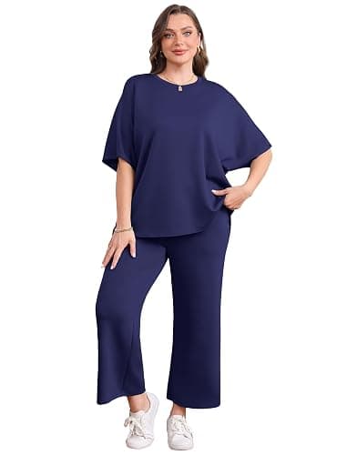Sampeel Two Piece Sets for Women Summer Outfits Oversized Wide Leg Crop Pants Lounge Sets Airport Beach Vacation Clothes thumbnail 4