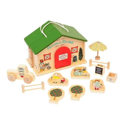 Manhattan Toy Farmer’s Market Day 12-Piece Portable Wooden Toy Figure Pretend Shopping Playset thumbnail 3