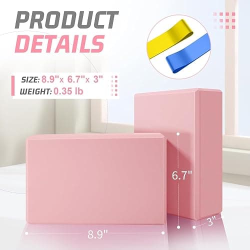 Yoga Blocks 2 Pack 3x6x9IN Foam Block Supportive Latex-Free with Stretch Band, Non-Slip Exercise Blocks for Pilates, Meditation, Balance, Stretching and Deep Poses thumbnail 2