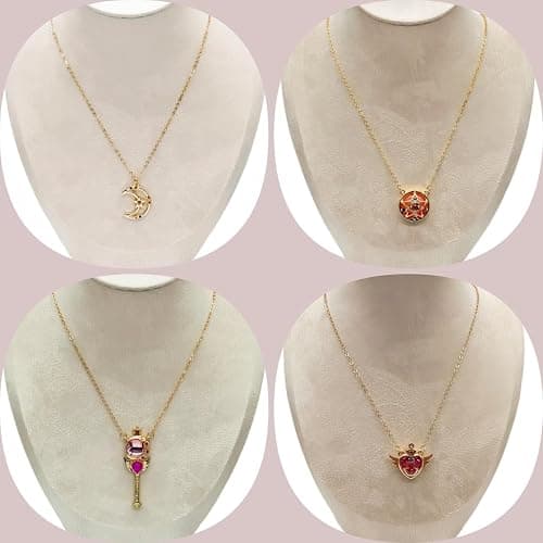 CHIVASO 4 Styles Anime Themed Pendant Necklaces Gold Plated Guardian Star Moon Necklace, Cosplay Jewelry Accessories thumbnail 2