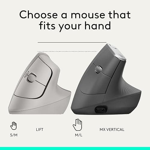 Logitech Lift Vertical Ergonomic Wireless Mouse - Sand | Connect via Bluetooth or included Logi Bolt USB-A receiver, quiet clicks, 4 of 6 buttons customizable, Windows Mac compatible thumbnail 10