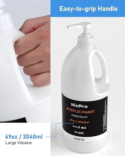 Nicpro White Large Acrylic Paint Set (69 oz, 2040 ml) Rich Art Painting Supplies Non Toxic for Multi Surface, Canvas, Wood, Leather, Fabric Stone Craft, for Beginner & Artist with Pump thumbnail 5