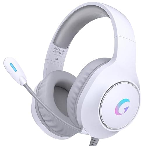 syndesmos CM7002 Gaming Headset for PC, PS5, Xbox Series X|S, Switch, | Over-Ear Headphones with 7.1 Surround Sound, 50MM Drivers & Noise Canceling Mic, RGB Comfort Headset for Gaming, Light White - Image 1