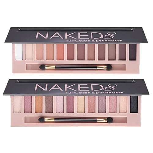 BestLand 2 Pack 12 Colors Makeup Nude Colors Eyeshadow Palette Natural Nude Matte Shimmer Glitter Pigment Eye Shadow Pallete Set Waterproof Smokey Professional Beauty Makeup Kit (2 PCS) - Matte + Shimmer
