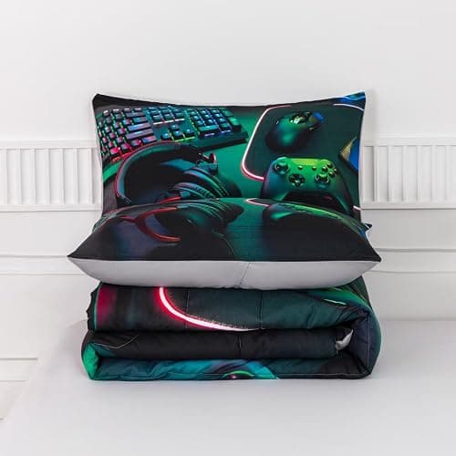 GRAT TIOC Gamer Comforter Sets for Teen Boys,Gaming Bedding Sets Twin,Video Game Bedspread,Game Gamepad Bedrooom Bed Set,Controller Gamer Home Decor 3 Piece thumbnail 9