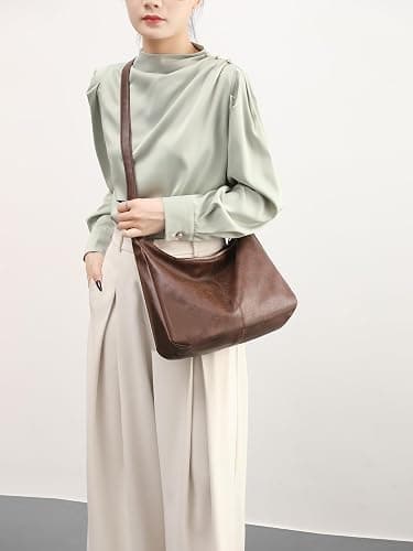 NIUEIMEE ZHOU Hobo Bags for Women Foldable Vegan Leather Shoulder Handbag Slouchy Tote Crossbody Purses thumbnail 8
