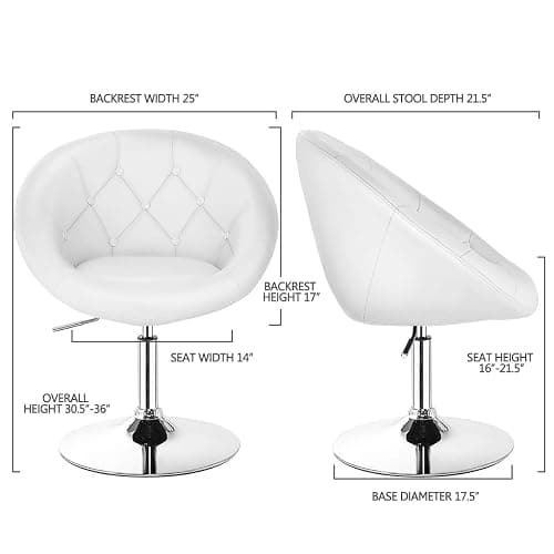 COSTWAY Vanity Chair, Contemporary Height Adjustable Makeup Chair with Chrome Frame, Tufted Round-Back, Modern Swivel Accent Chair for Lounge, Pub, Bar, White thumbnail 3