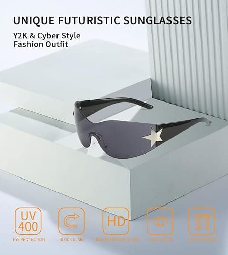 Dollger Trendy Y2K Sunglasses Women Men Wrap Around Rimless Sunglasses Cyber Y2k Fashion 2000 Glasses Shield thumbnail 3