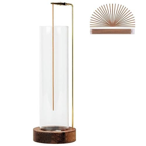 Incense Holder for Sticks, Anti-Ash Flying Incense Burner with 30 Incense Sticks, Detachable Glass Ash Catcher (Wood, Brown) - Image 1