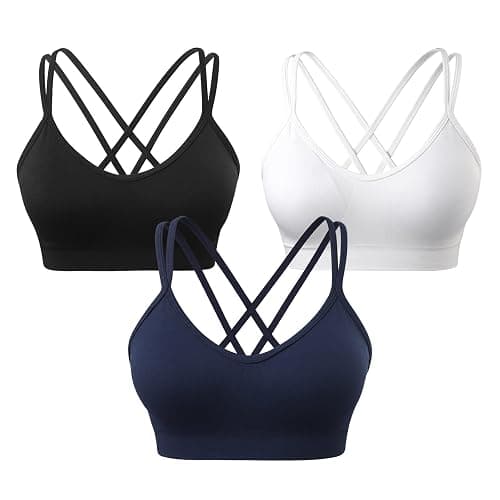 VEQKING Women's Cross Back Sports Bra Padded Strappy Medium Support Yoga Bra for Workout Fitness 3 Pack - Image 1