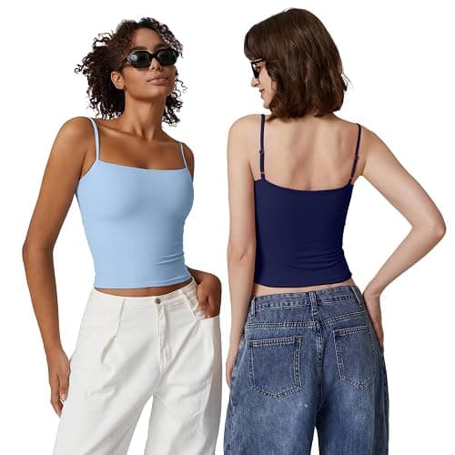 QINSEN Women's Double Lined Basic Tank Top Adjustable Spaghetti Straps Sleeveless Camisole Shirts thumbnail 5