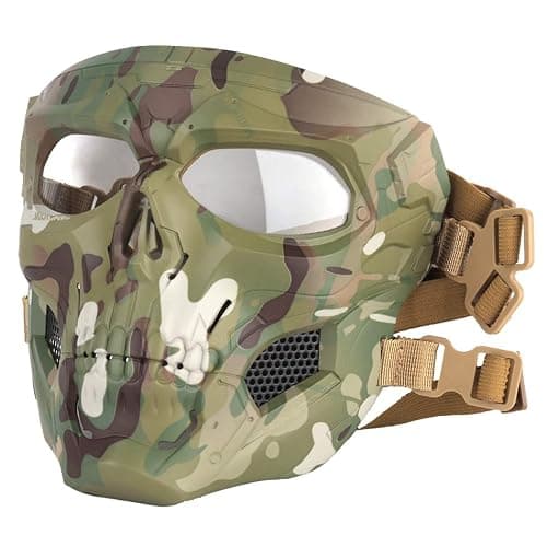 AOUTACC Airsoft Mask Skeleton Mask with Goggles, Full Face Protective Adjustable Tactical Mask for Halloween Party Paintball Game Cosplay Outdoor Activities(Camo Green) - Image 1
