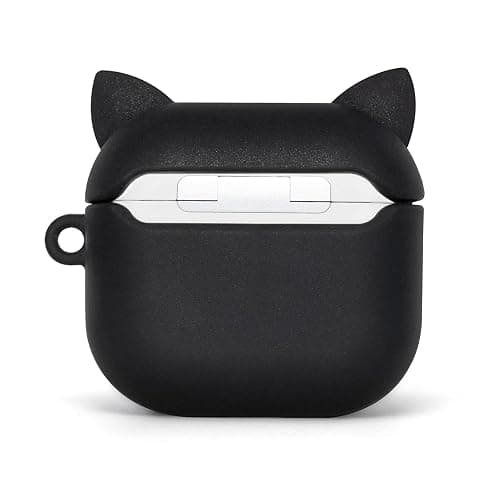 Mouzor for AirPods 4 Case, Cute Black Whisker Cat AirPods 4th Generation (2024) Case Funny 3D Cartoon Animal Shockproof Soft Silicone Charging Cases Cover with Carabiner for Kids Girls Women thumbnail 4