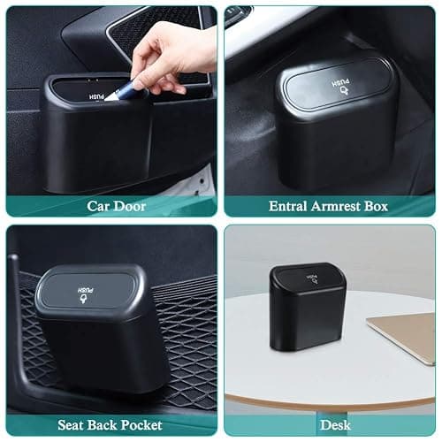 Accmor Car Trash Can with Lid, Mini Auto Dustbin Garbage Organizer Holder 2 Packs, Automotive Storage Container Bin with 60 Pcs Bags for Vehicle, Home, Office - Black, Black - 1 thumbnail 5