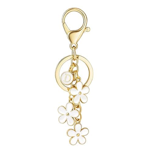 SELOVO Initial Keychain White/Pink/Black Cute Keychain Girl Purse Charms for Handbag Cute Letter Flower Keyring for Backpack - Image 1