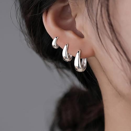 3Pairs Gold Hoop Earrings Set for Women Trendy Chunky Huggie Dainty Earring Jewelry for Women Teens thumbnail 3