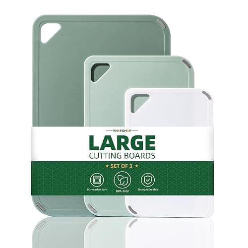 THETCHRY Plastic Cutting Board Set of 3-Cutting Boards for Kitchen BPA Free | Large-Small Chopping Boards, Non-Slip for Cooking, Dishwasher Safe, Camping, Portable, with Grip Handle, Sage Green - Image 1