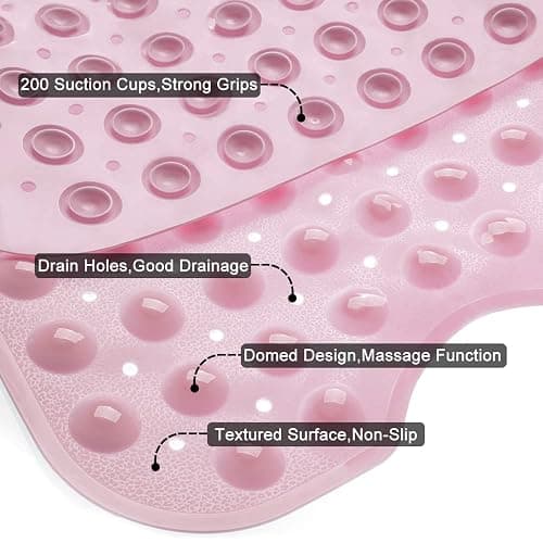 Bathtub and Shower Mats, Extra Long Non-Slip Bath Tub Mat 39 x 16 Inch, Machine Washable Bathmat with Suction Cups & Drain Holes for Bathroom Floor, Pink thumbnail 5