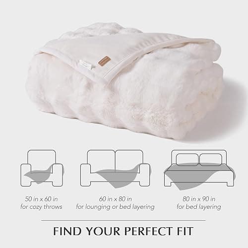 EverGrace Ultra Soft Luxury Fluffy Faux Rabbit Fur Throw Blanket, Thick Warm Bubble Throw for Bed, Cozy Plush Reversible Blankets for Couch, Chair, Sofa, Ivory White, 60x80 Inches thumbnail 7