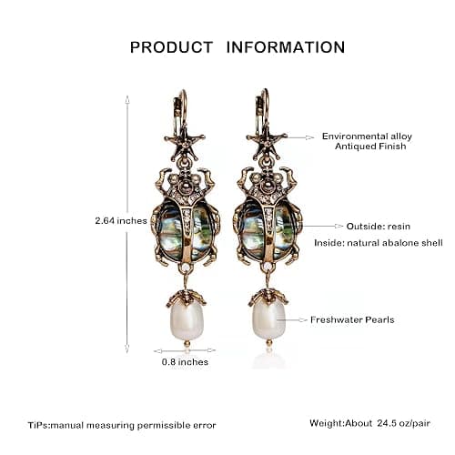Vintage Beetle Bug Scarab Drop Dangle Earrings for Women,Unique Weird Victorian Jewelry Accessories thumbnail 5