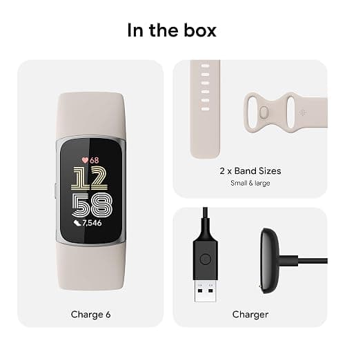 Fitbit Charge 6 Fitness Tracker with Google apps, Heart Rate on Exercise Equipment, 6-Months Premium Membership Included, GPS, Health Tools and More, Porcelain/Silver, One Size (S & L Bands Included) thumbnail 8