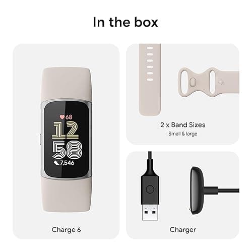 Fitbit Charge 6 Fitness Tracker with Google apps, Heart Rate on Exercise Equipment, 6-Months Premium Membership Included, GPS, Health Tools and More, Porcelain/Silver, One Size (S & L Bands Included) thumbnail 9