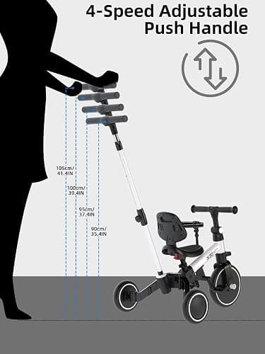 XJD Toddler Bike, 6 in 1 Folding Toddler Tricycle for 1-4 Year Old with Parental Control Handle, Balance Bike with Removable Pedal, Backrest, Adjustable Seat Height, First Birthday Gifts thumbnail 3