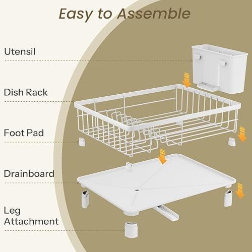 SNTD Dish Drying Rack - Small Dish Rack for Kitchen Counter, Stainless Steel Dish Drainer with Utensil Holder and Drainboard, 11" W x 15" L (White) thumbnail 6