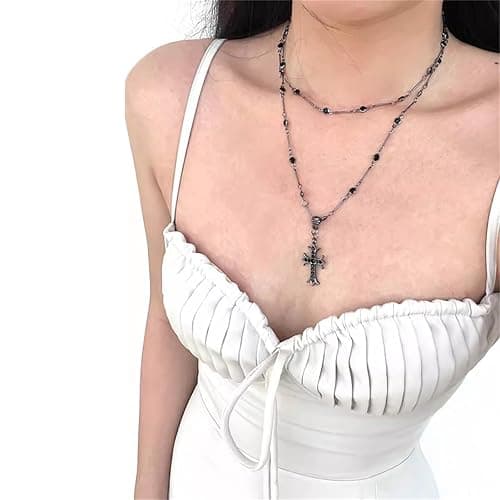 QLYOVWE Gothic Cross Necklace for Women Fashion Vintage Black Cross Pendant Necklace Multi-layered Y2k Gothic Dark Cross Layered Cross Choker Necklace Punk Cool Halloween Jewelry Gifts thumbnail 3