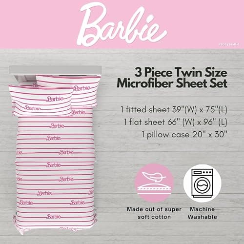 Barbie Logo Bedding Super Soft Cozy Microfiber 3 Piece Twin Sheet Set, (Officially Licensed Product) by Franco thumbnail 2