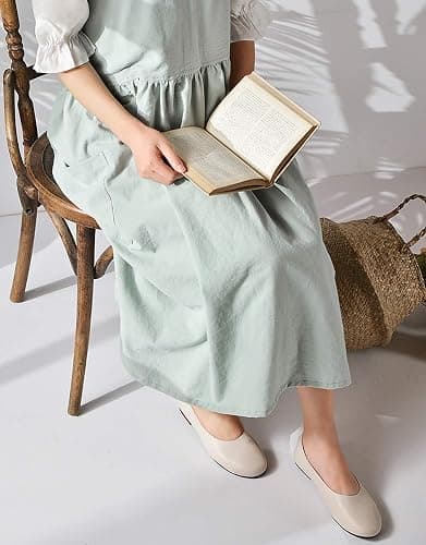 NEWGEM Cotton Linen Cross Back Apron for Women with Pockets for Cooking Gardening Turquoise without Waist Ties thumbnail 5