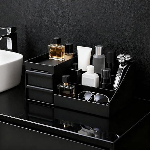 Black Cologne Organizer for Men,Large Perfume Stand Holder with Drawers,Cologne Stand,Shelves for Perfumes,Organizador de Perfumes,Dresser Organizer Countertop for Mens Bathroom & Bedroom Storage thumbnail 4