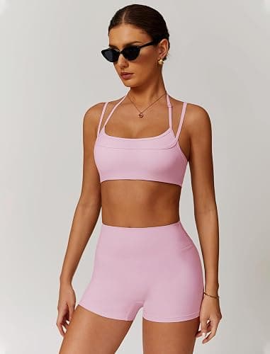 QBGJTD Two Piece Workout Sets For Women Sports Bra Matching High Waist Scrunch Butt Shorts Gym Yoga Athletic Clothes thumbnail 2