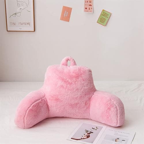 A Nice Night Faux Fur Reading Pillow Bed Wedge Large Adult Children Backrest with Arms Back Support for Sitting Up in Bed/Couch for Bedrest,BabyPink thumbnail 3